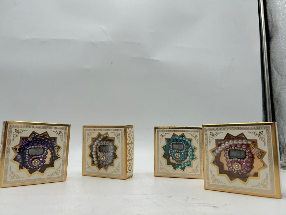 İnci tesbih ve taşlı zikirmatik seti - hediyelik set