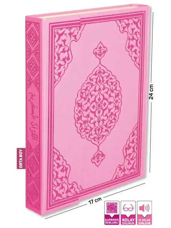 Karkodlu - Pembe Renk Kuranı Kerim - 11 Dil Dinleme - (Hafız, Rahle ve Orta Boy) Orta Boy