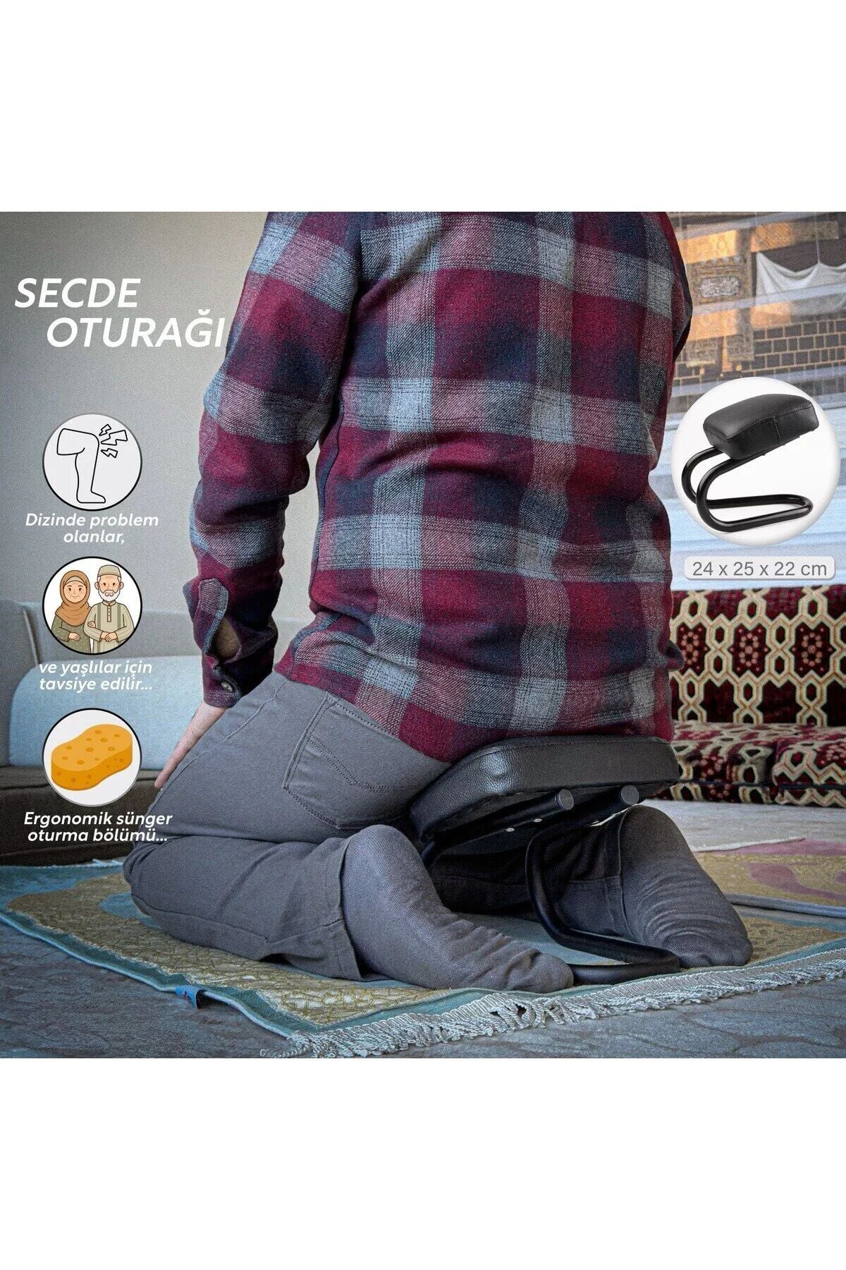 Ergonomik Secde Oturağı – Diz Dostu Namaz Oturma Minderi | Sünger Destekli Portatif Secde Taburesi