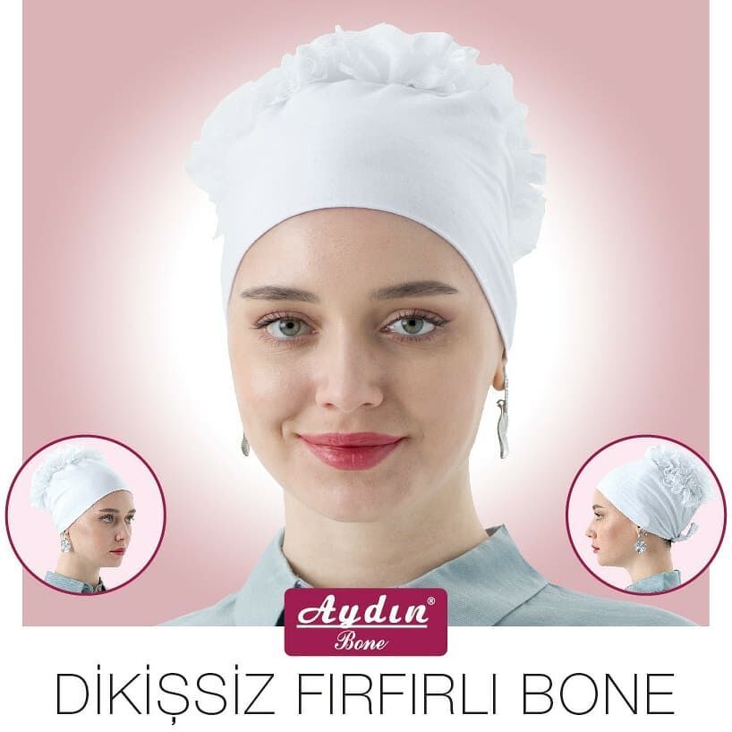 Beyaz Dikişsiz Fırfırlı Bone - Aydın Bone