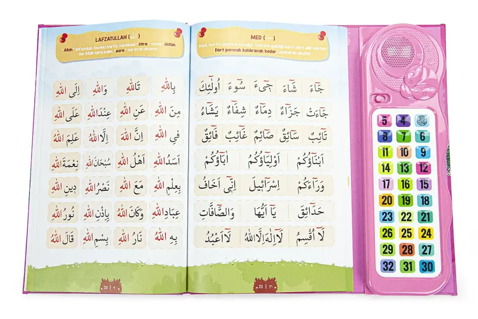 Sesli Elif Ba Kuranı Kerim Öğreten Cihaz Seti Kitaplı Pembe
