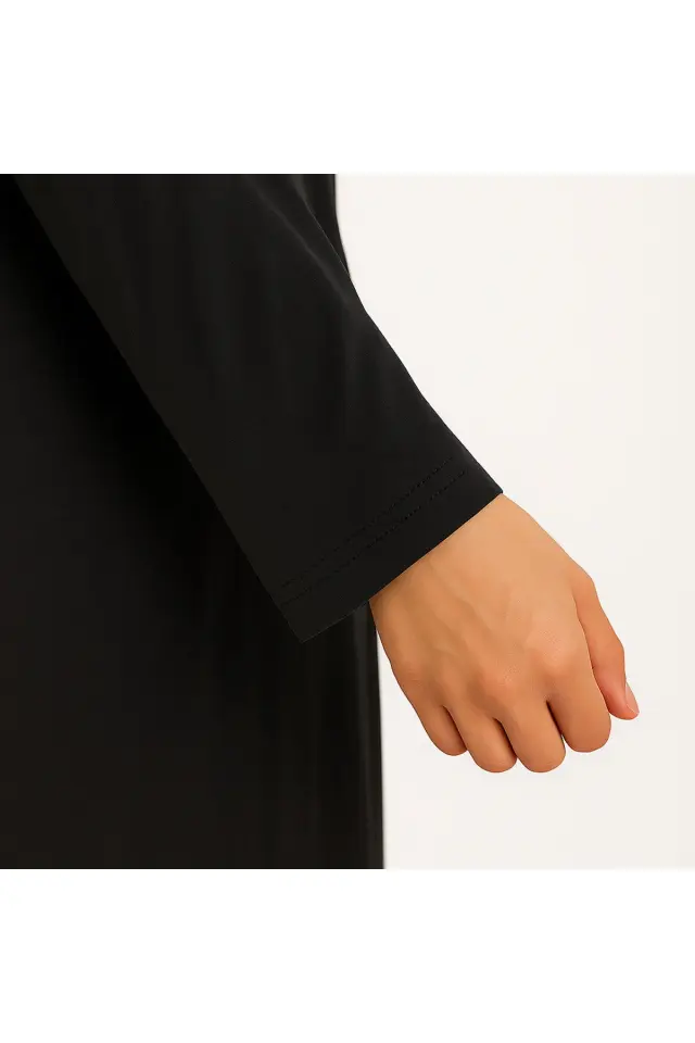 Kendinden Örtülü Fermuarlı Namaz Elbisesi – Siyah