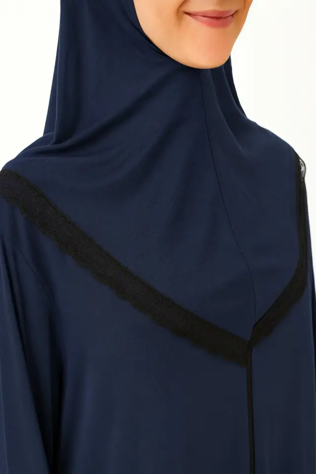 Kendinden Örtülü Fermuarlı Namaz Elbisesi – Lacivert