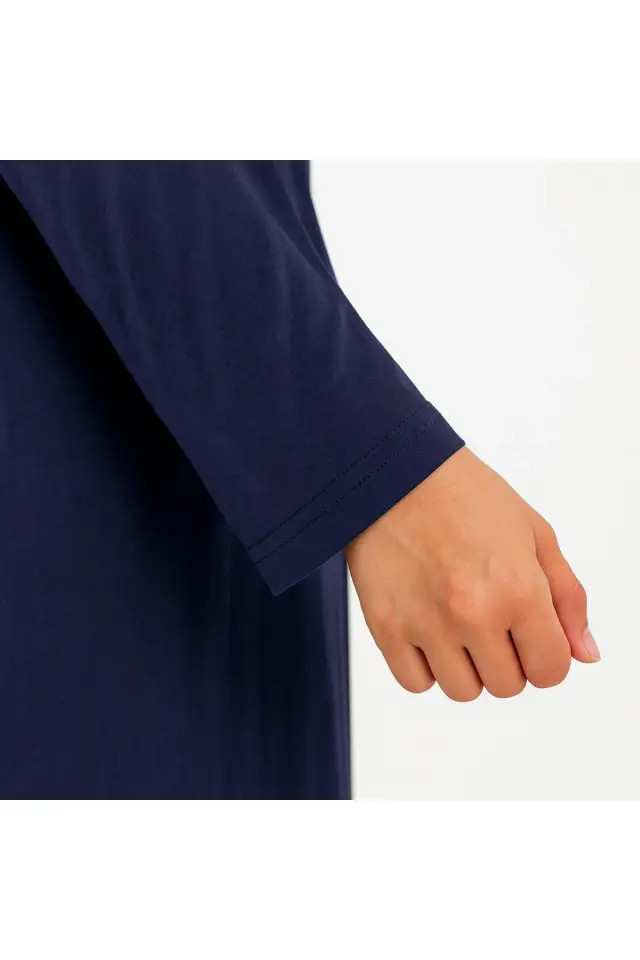 Kendinden Örtülü Fermuarlı Namaz Elbisesi – Lacivert