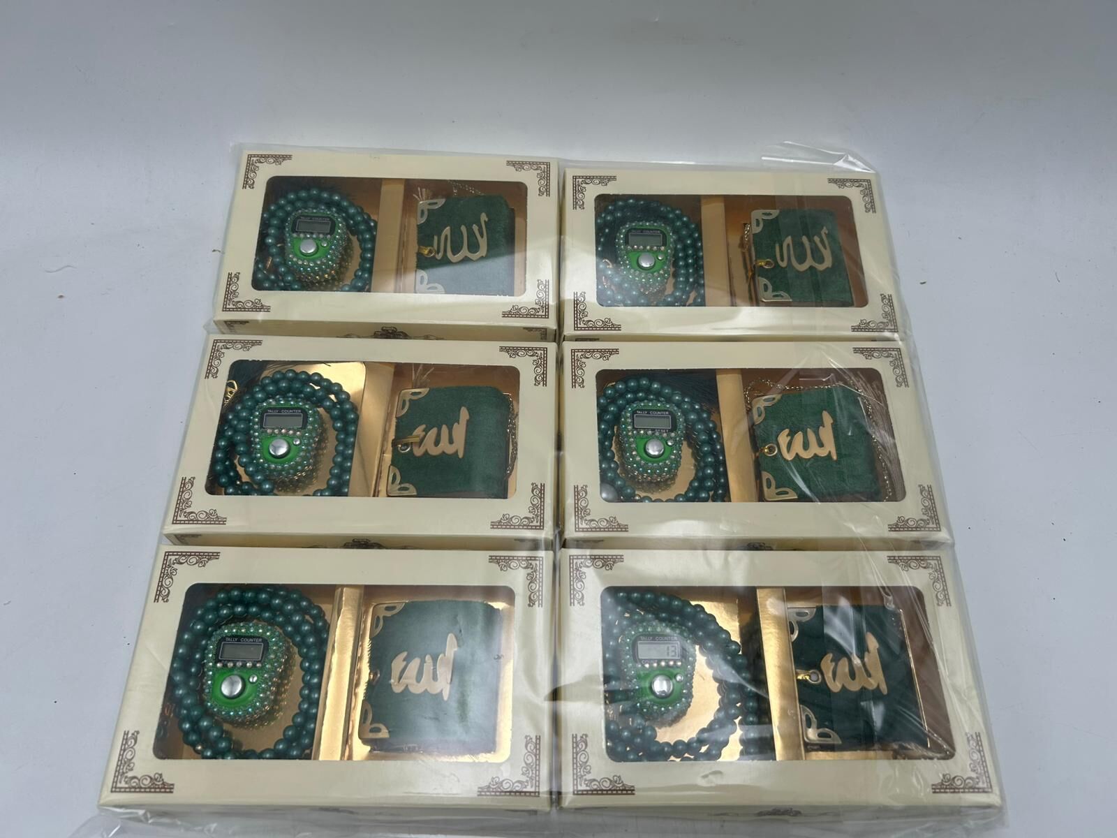 (10 Adet) Üçlü Set - Mini Kuran İnci Tesbih ve Taşlı Zikirmatik - Yeşil